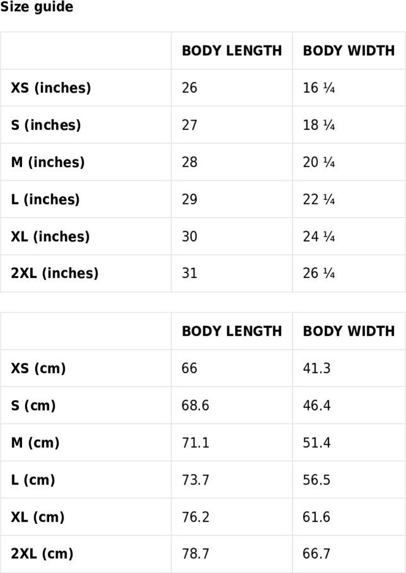 Size Guide Tank Top